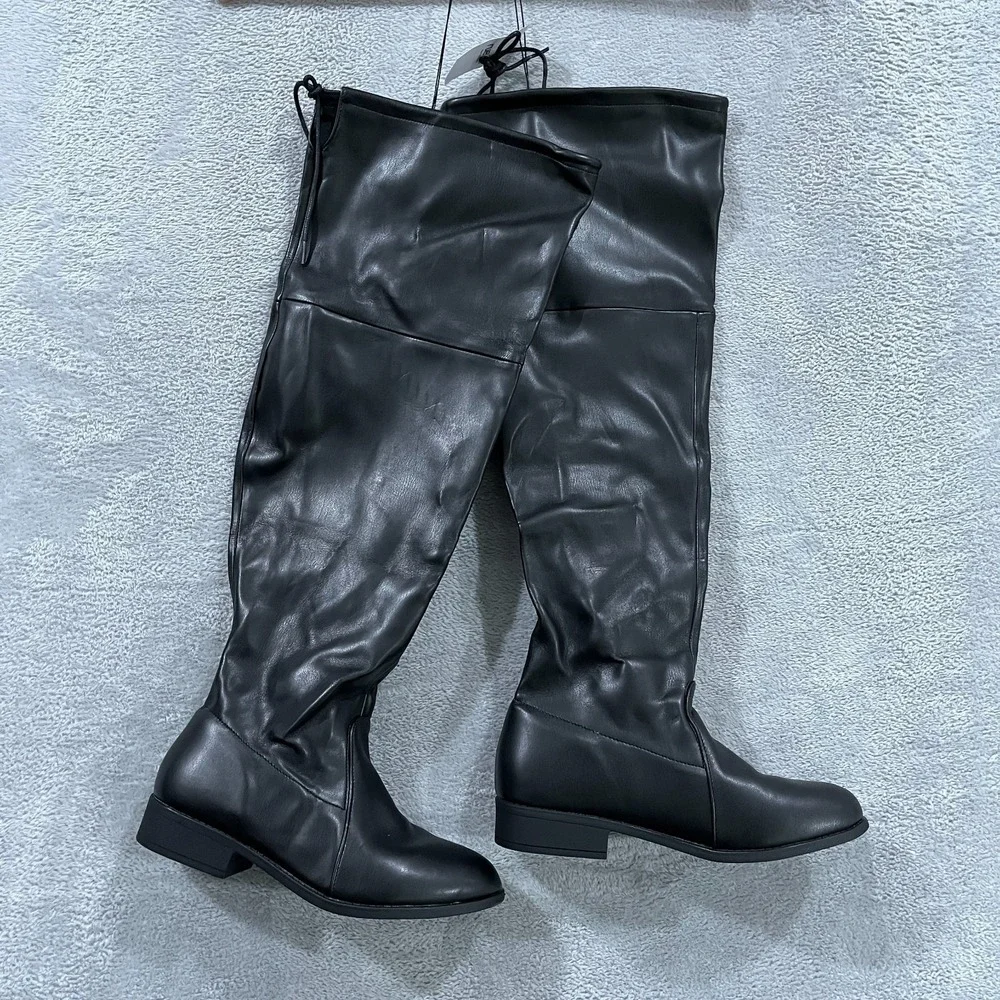 Rue21 Over The Knee Boots Womens 8 Faux Leather Drawstring Tie Grunge Biker